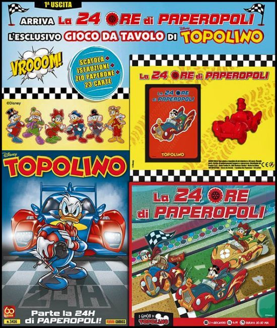TOPOLINO  GIOCO DA TAVOLO DI TOPOLINO - LA 24 ORE DI PAPEROPOLI - 1A/5A USCITA (DI 5) COMPLETO  ( TOPOLINO 3416/3418+ZIO POAPERONE 35+ PAPERINO 492 )