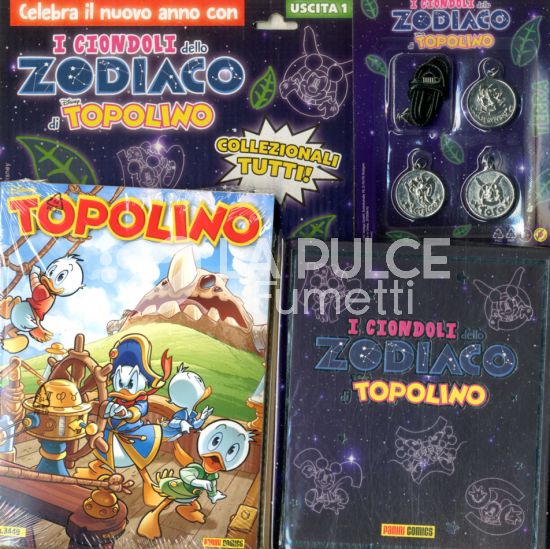 TOPOLINO LIBRETTO 3449/3452 + 12 CIONDOLI ZODIACO TERRA - FUOCO- ACQUA - ARIA USCITA 1/4 COMPLETA