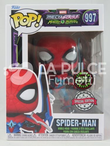 SPIDERMAN : MECH STRIKE MONSTER HUNTER - VINYL FIGURE #   997 - POP FUNKO  SPECIAL EDITION GLOW IN THE DARK