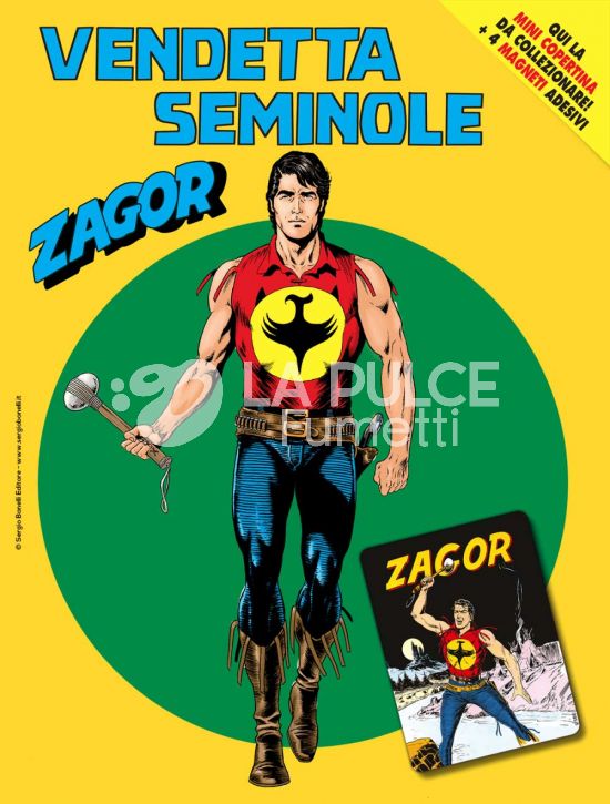 ZENITH #   744 - ZAGOR 693: VENDETTA SEMINOLE - MINI COPERTINE COVER A (ZAGOR 1: ZAGOR) + 4 MAGNETI ADESIVI