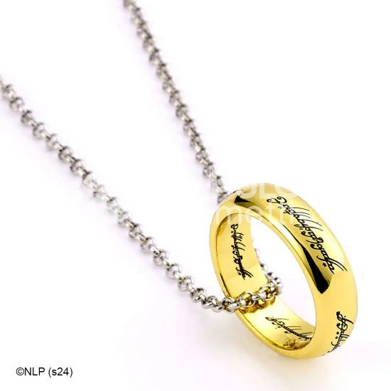 SIGNORE DEGLI ANELLI : COLLANA UNICO ANELLO DORATO SCRITTA NERA