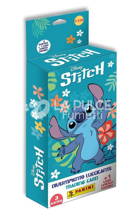 DISNEY STITCH DIVERTIMENTO LUCCICANTE TRADING CARD COLLECTION - ECOBLISTER CONTIENE 3 BUSTINE + 1 LIMITED CARD