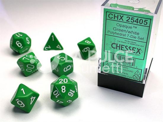 CHX 25405 - SET 7 DADI POLIEDRICI OPACHI - GREEN/WHITE