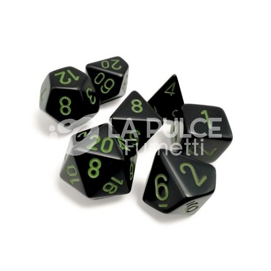 CHX 25458 - SET 7 DADI POLIEDRICI OPACHI - BLACK/GREEN