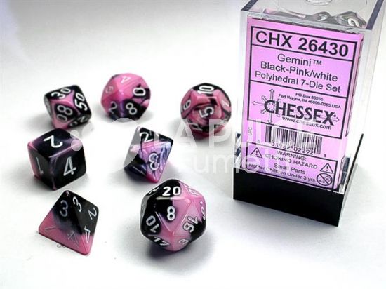 CHX 26430 - SET 7 DADI POLIEDRICI GEMINI - BLACK-PINK/WHITE