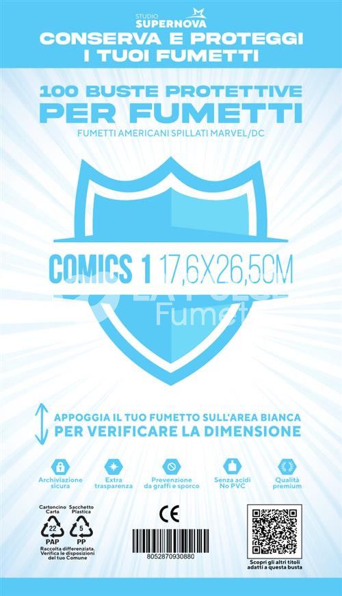 BUSTE COMICS 1 (COMICS STANDARD WR) 100 PEZZI - 176X265 - ( SPILLATI MARVEL E DC )