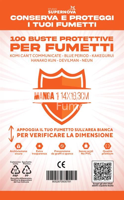 BUSTE MANGA 1 (MANGA SPECIALE WR) 100 PEZZI - 140X183 - ( KOMI CAN'T COMMUNICATE, BLUE PERIOD, KAKEGURUI, HANAKO-KUN, DEVILMAN, NEUN )